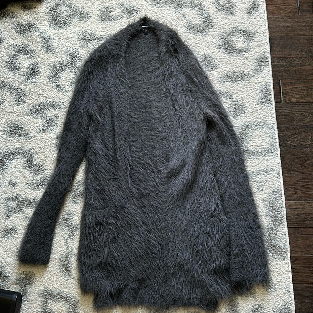 Express women’s fuzzy cardigan dark grey XS